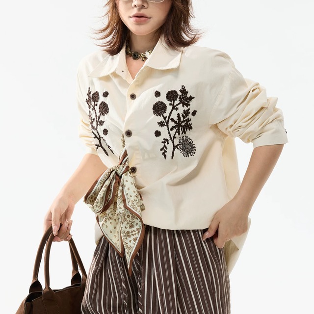 retro botanical design shirt　レトロボタニカルデザインシャツ　J2108