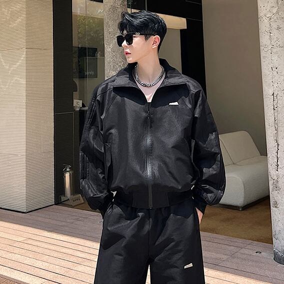 予約販売】メンズ セットアップ 上下 ジャージ スエット 長袖 無地 黒