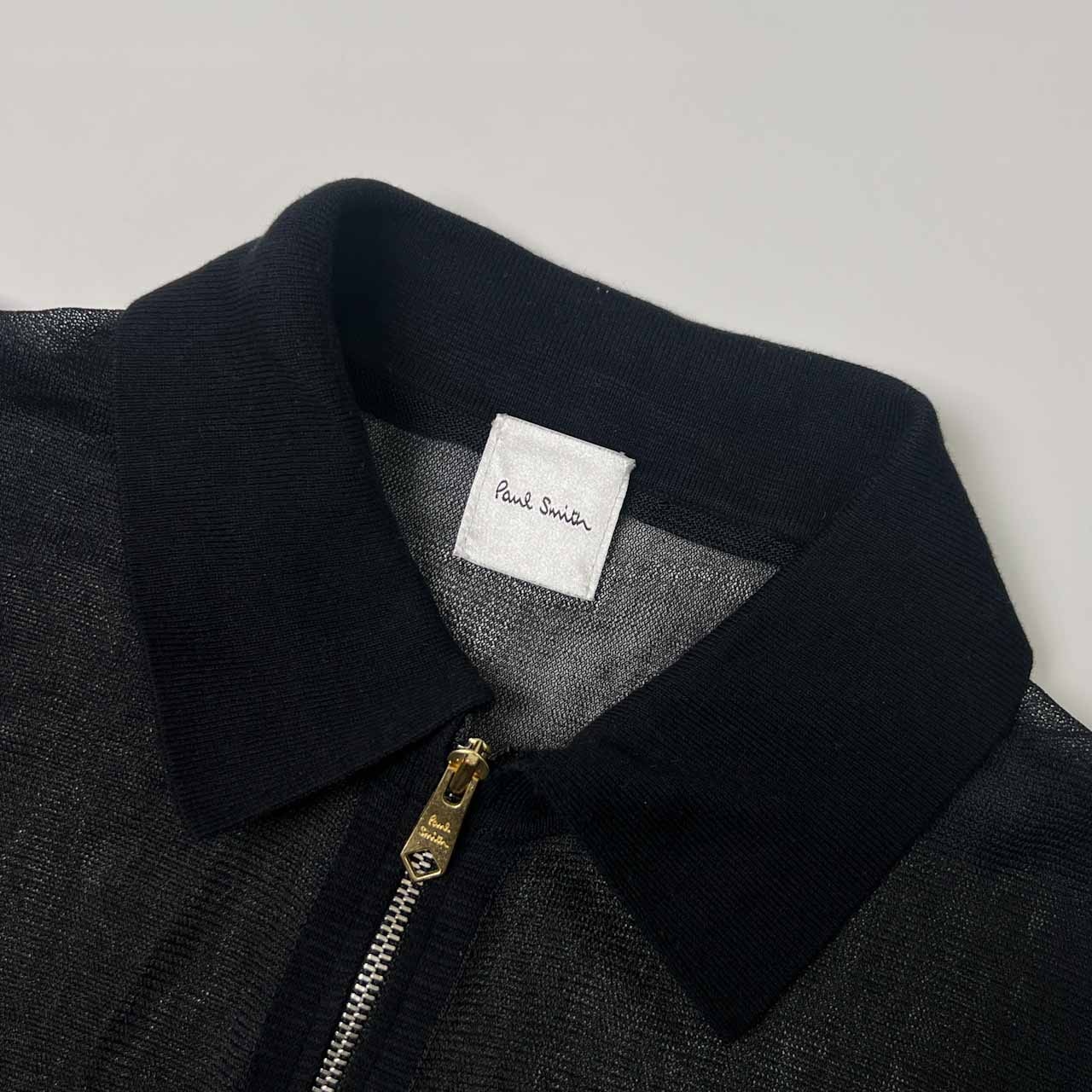 シルク100% Paul Smith ポールスミス シースルー 半袖 サマーニット シャツ ジャケット M/ブラック レディース