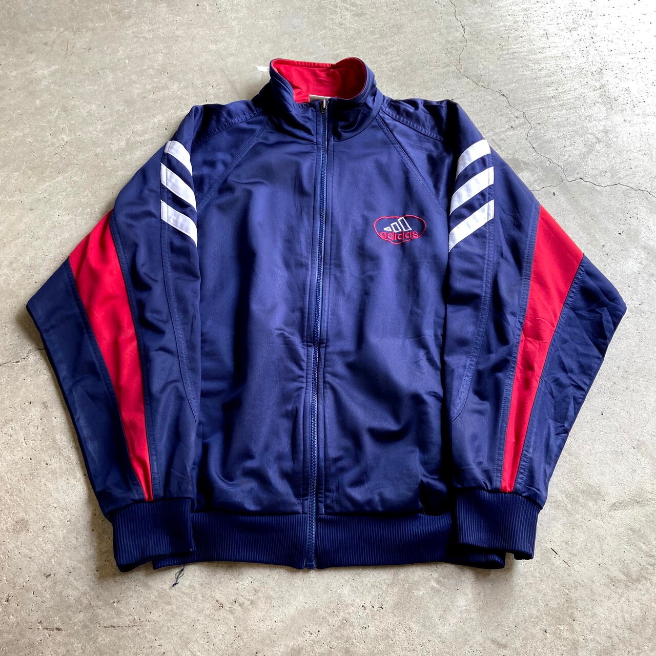 adidas ジャージ L ネイビー/赤/青 adidas ジップアップジャージ 袖赤 