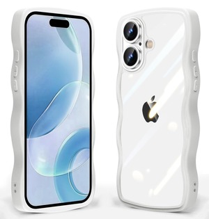 【新着特価】iPhone 16 用 ケース クリア 波状フレーム 耐衝撃 アイフォン 16 用 スマホケース かわいい 人気 可愛い 女性用 カバー 滑り止め ワイヤレス充電対応 ストラップホール付き ストラップ1種付き (ホワイト)