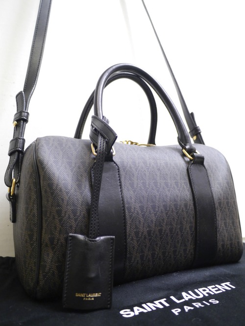 レア◆SAINT LAURENT PARIS サンローラン ベイビーダッフル モノグラム 2way ミニボストン型 バッグ 茶x黒◆ 希少なモノグラムのダッフル♪