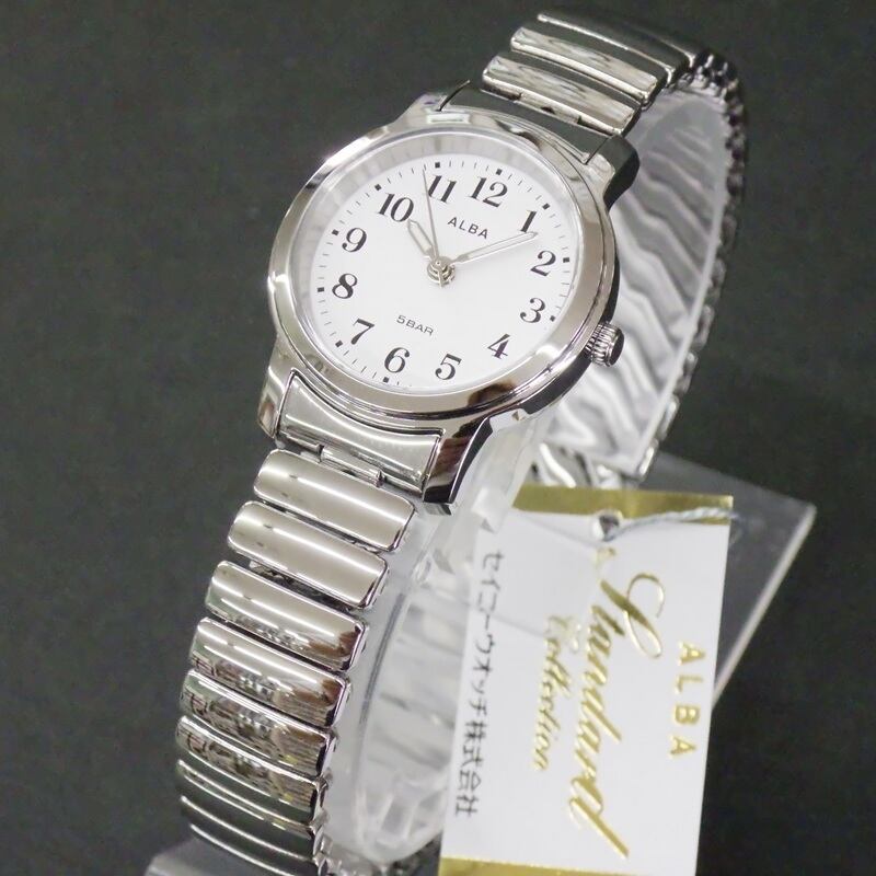 SEIKO セイコー ALBA アルバ AEGK441 シルバー 伸縮 蛇腹 Sバンド 白