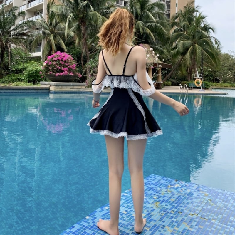 水着 レース 薄手スカート フリル ビキニ クロス リボン Aライン