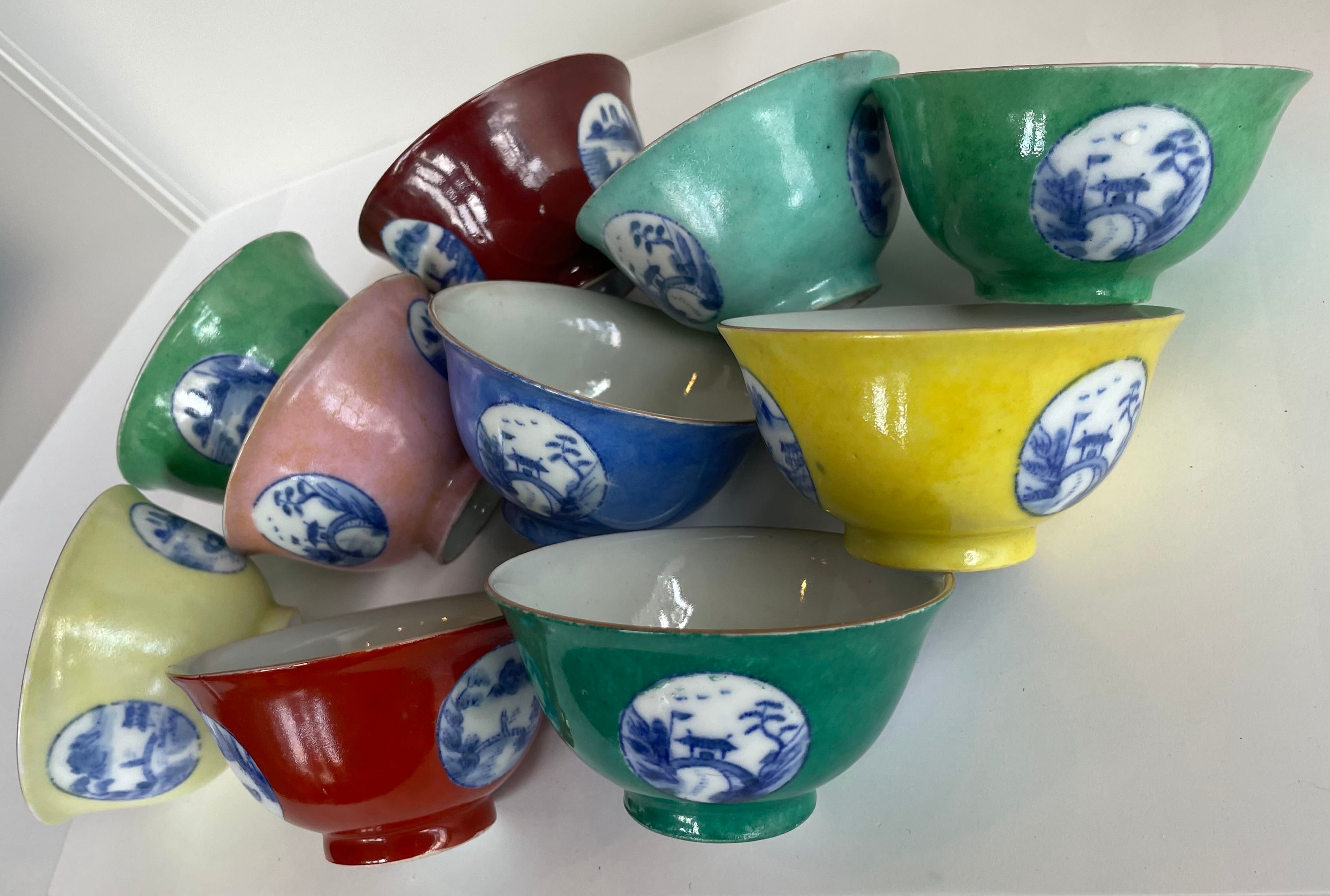 China Antique 清朝 時代 南京 十錦 茶碗 大清乾隆年製 十客 China Antique 清朝 時代 南京 十錦 茶碗 大清乾隆年製 十客