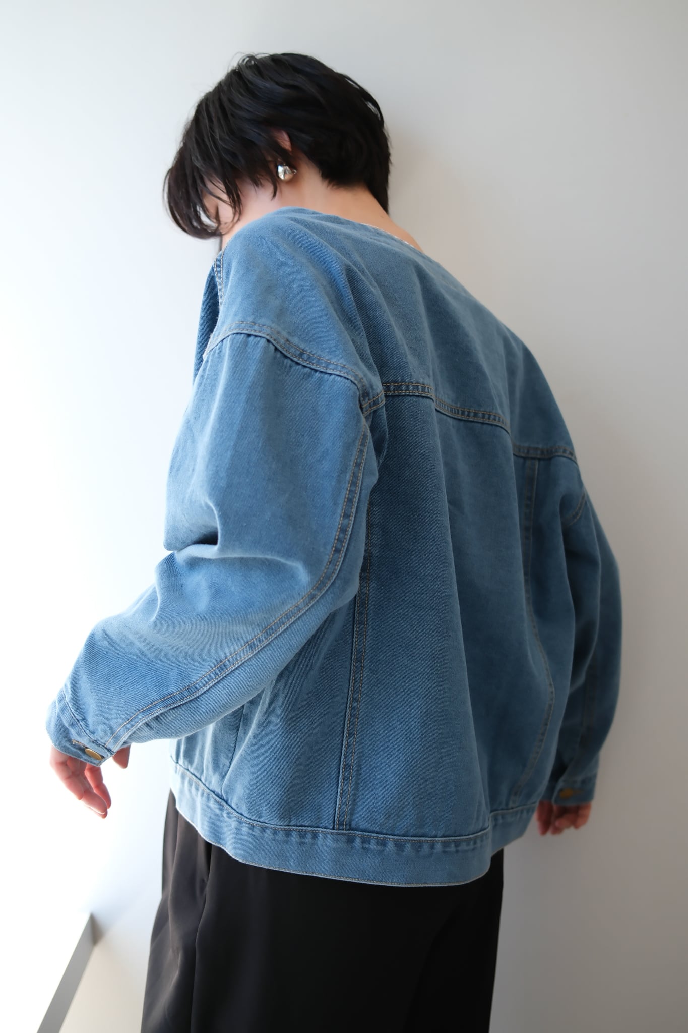 No-collar Denim Jacket ノーカラーデニムジャケット BLue | planet3rd