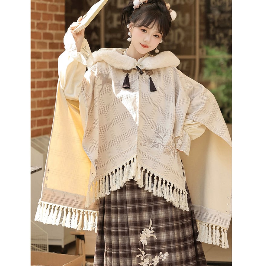 クラロリ 森ガール フード付き ケープ ポンチョ風 タッセル 秋冬コーデ