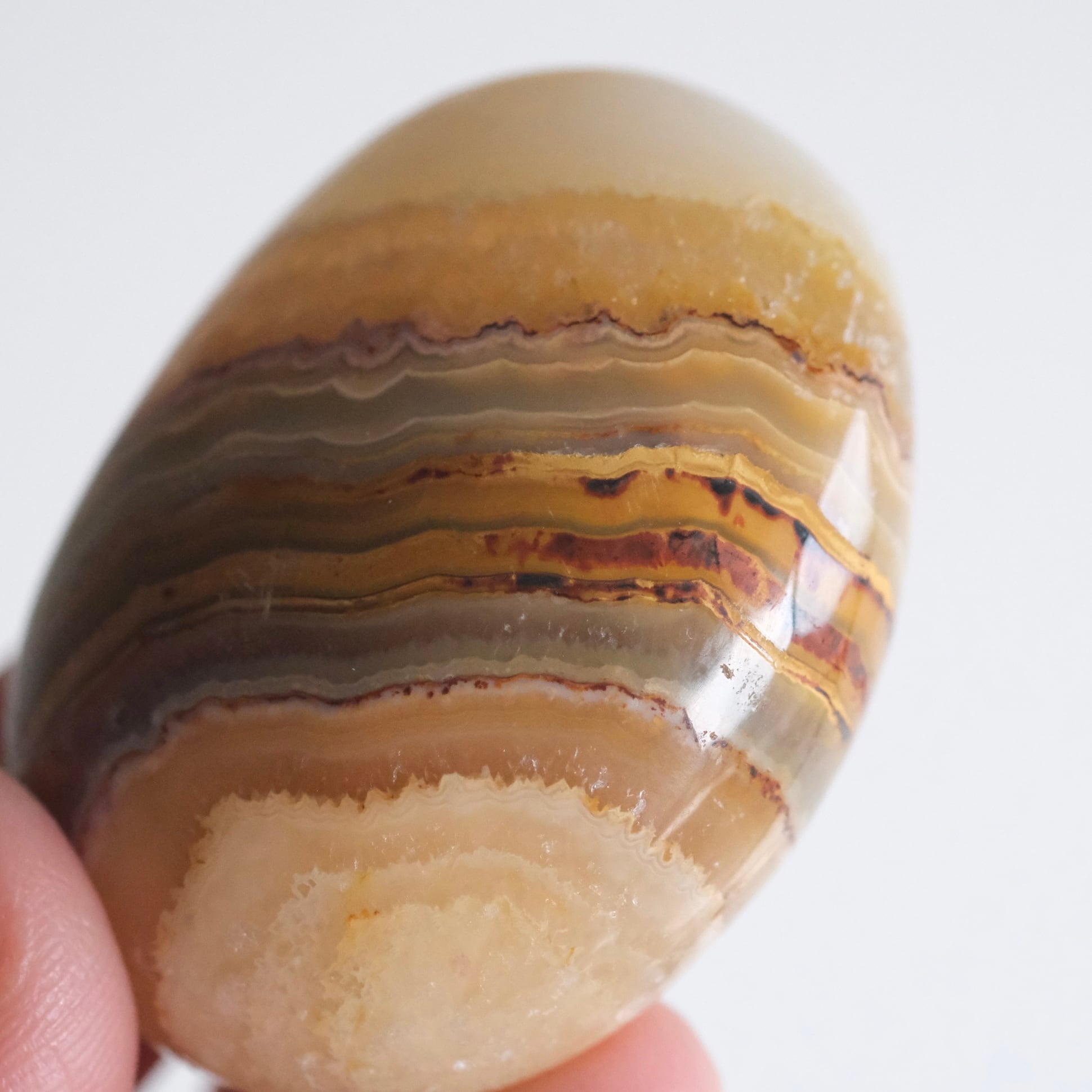 イエロークレイジーレースアゲートの小さな握り石 〇 縞瑪瑙（しま