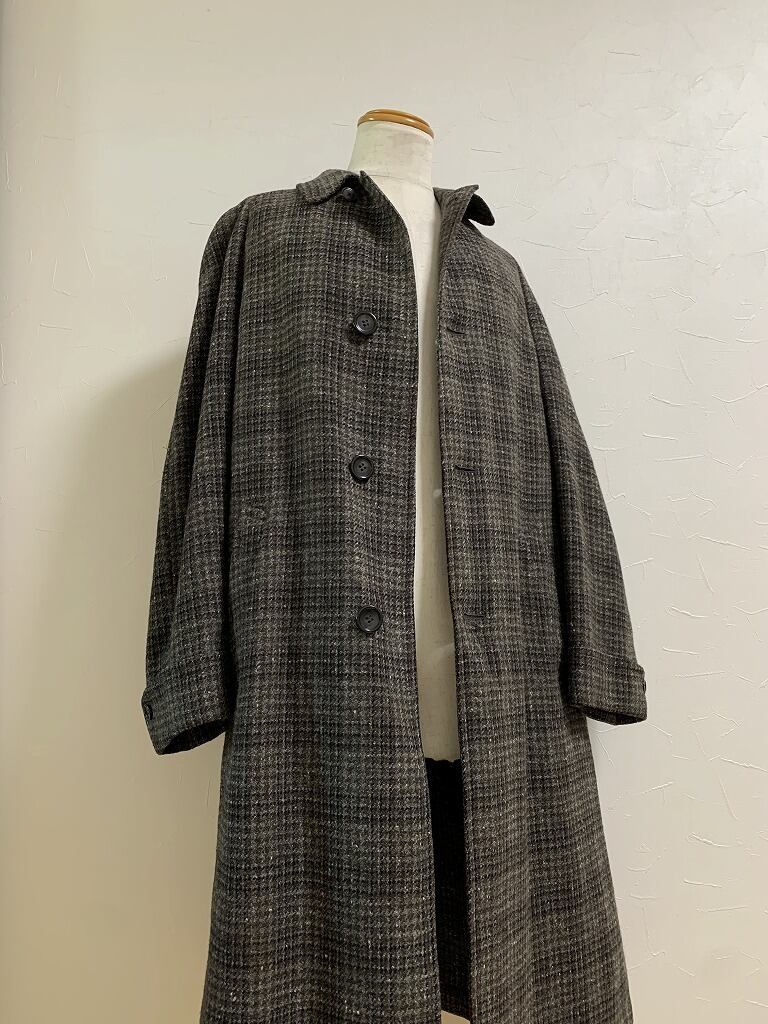 1950's Check Pattern Tweed Single Long Coat