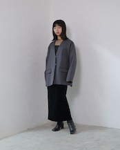 RITSUKO KARITA - Wool No-collar Jacket :Gray|岐阜ウール/玉虫調(紫×グレー)/深ベンツ