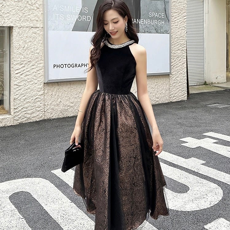 エレガント ノースリーブ パーティードレス