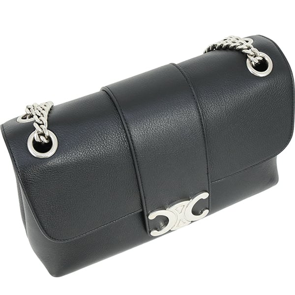 『たーいさん』CELINE ブラックレザー シルバーリンクチェーン Used CELINE セリーヌ ヴィクトワール ミディアム トリオンフ ブラック