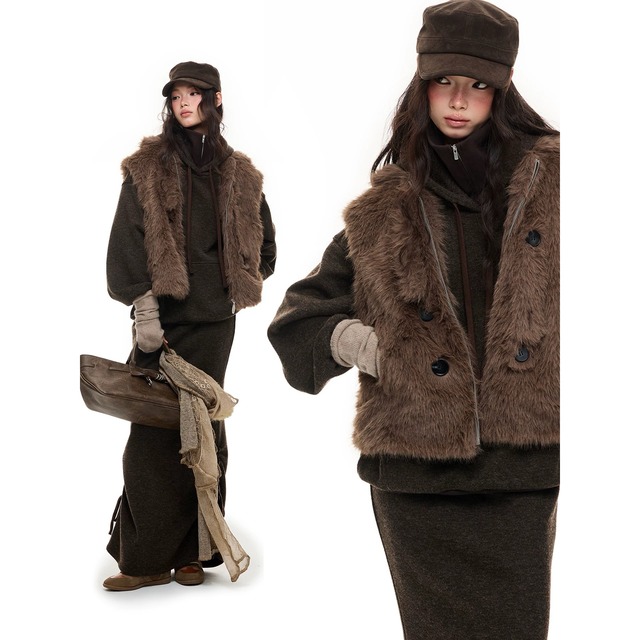 [JIKOO] mink fur sleeveless short jacket vest