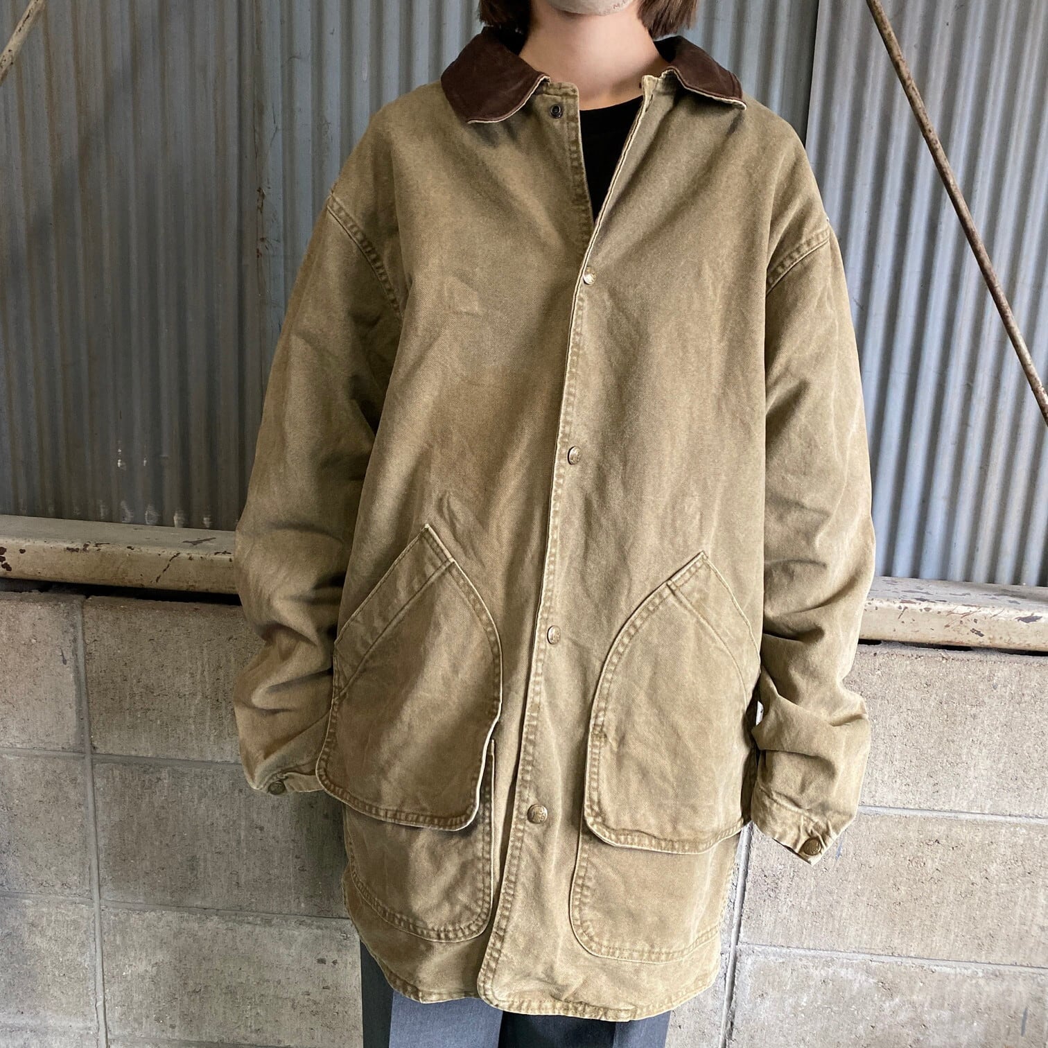 USA製 80年代 WOOLRICH ウールリッチ レザー襟 ハンティングジャケット 