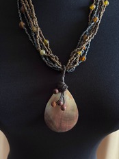multi strand beaded shell pendant necklace-5145-8