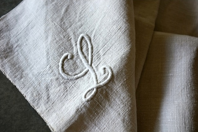 フランス 19世紀 65c 回転のLとホームスパンリネンファブリック アンティーク