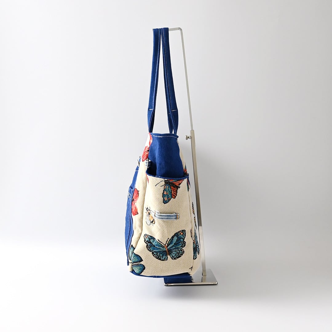 デニムリメイク トートバッグ ハンドメイド オーバーオール ジャガード