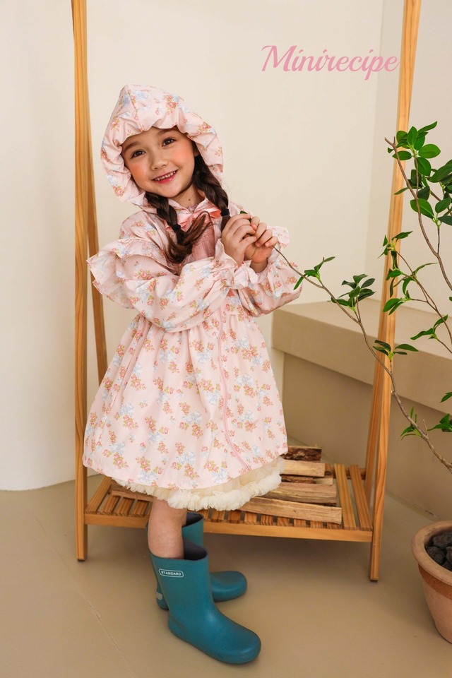 【即納】<mini recipe>  Floral rain coat