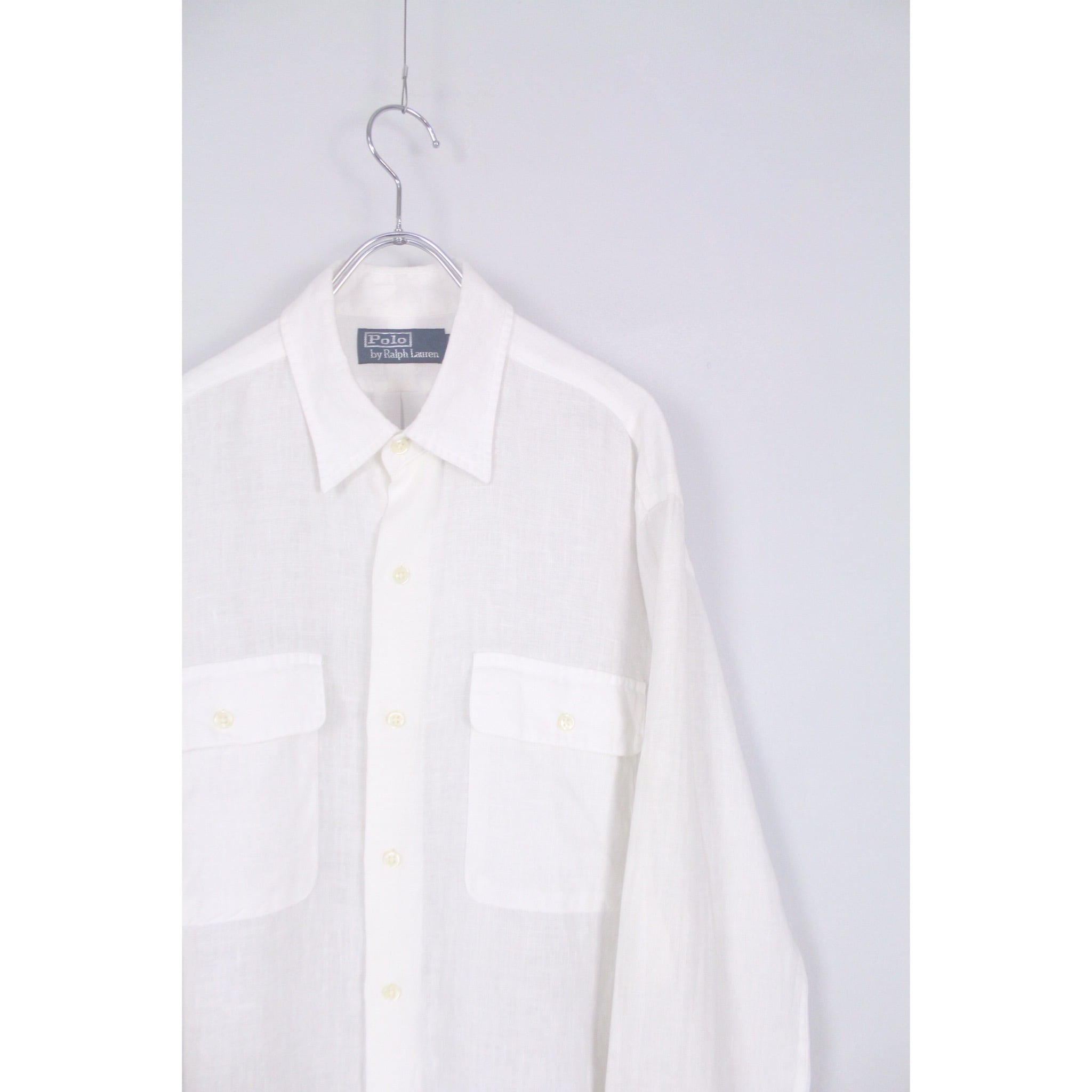 Polo by Ralph Lauren リネン 白シャツ ダブルフラップポケット【FF 