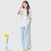 TRUBE リラックスストライプワイドパンツ【M~L】サックスブルー