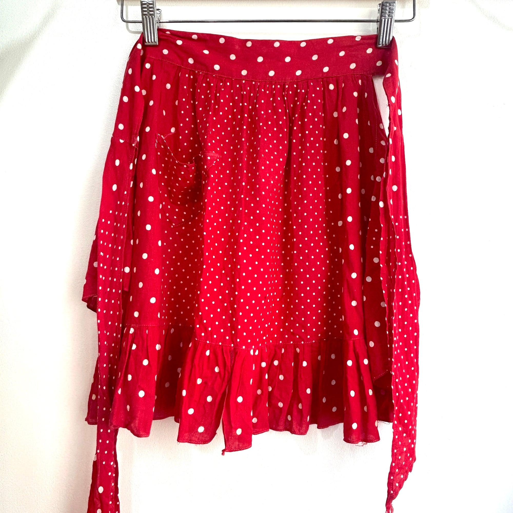 美品　フランス　アンティーク　水玉模様　コットン腰エプロン ホワイトピンクドット vintage Handmade 水玉エプロン | Milo Antiques & Vintage