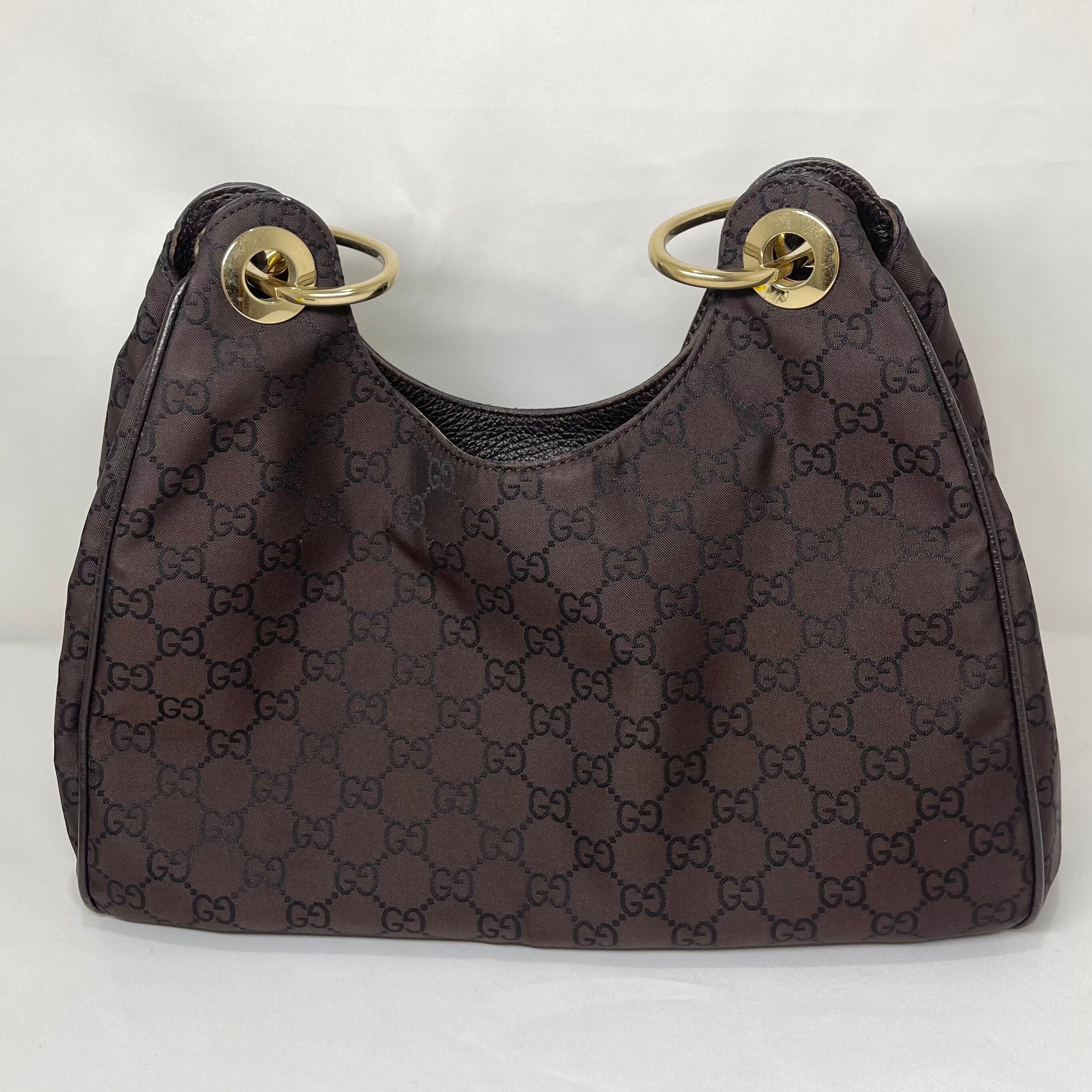GUCCI グッチ GG ワンショルダー バッグ レザー キャンバス ブラウン 
