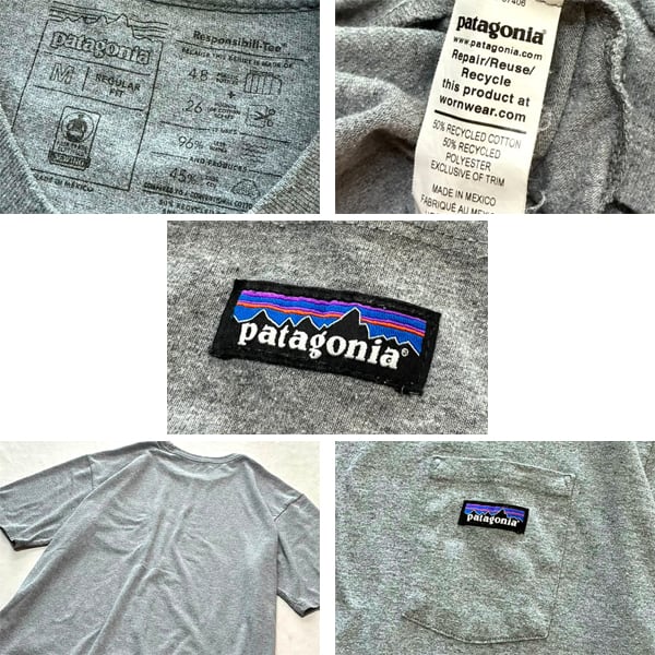 patagonia メンズ L グレー ポロシャツ古着屋購入STARstussy 1点物◇パタゴニアPatagoniaポケットTシャツ古着メンズMLレディースOK