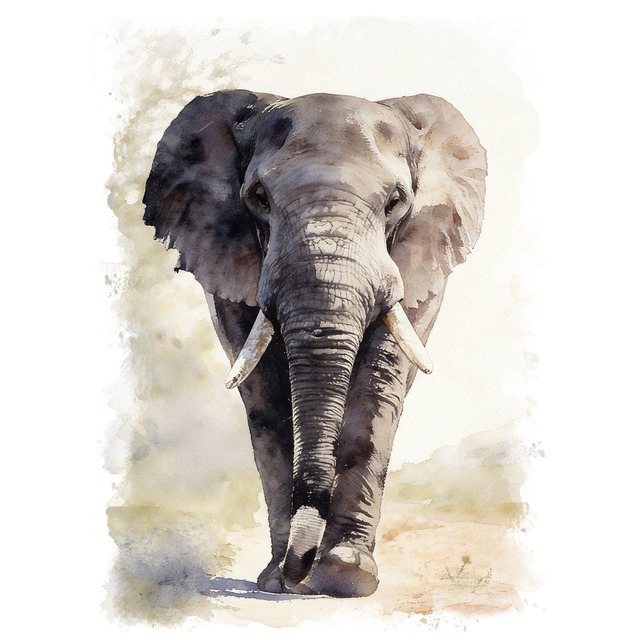絵画 動物 ゾウ インテリアアート額付き 水彩画・油絵風 WAT1109