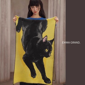 夜影を纏う黒猫ショール　E00606
