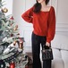 セーター レディース カラバリ1色 レッド プルオーバーセーター スクエアカラー 長袖 ワンサイズ 春 秋冬 新作 カジュアルスタイル エレガントスタイル おしゃれ ドロップショルダー デイリー