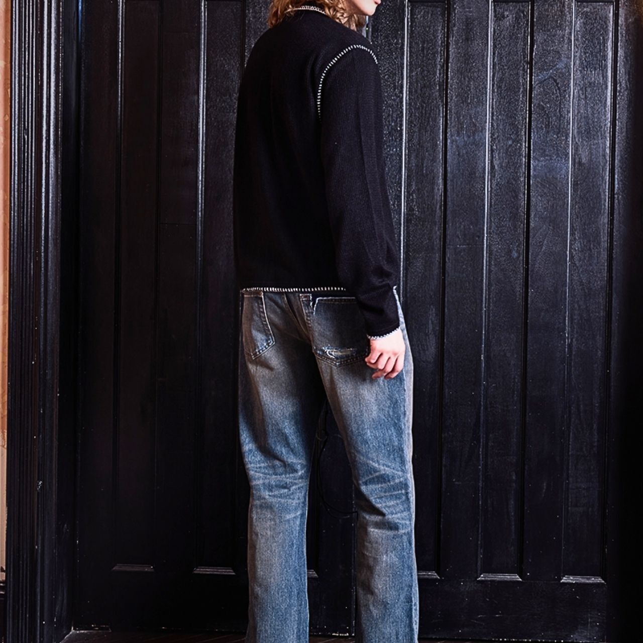 ホワイトステッチニットカーディガン　1194