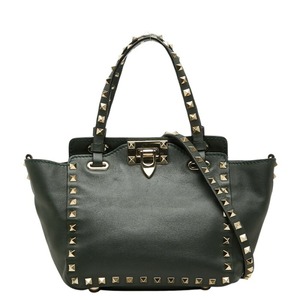 ヴァレンチノ ガラヴァーニ ロックスタッズ ハンドバッグ ショルダーバッグ 2WAY グリーン レザー レディース Valentino 【中古】