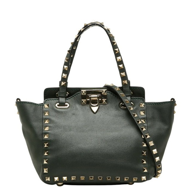 ヴァレンチノ ガラヴァーニ ロックスタッズ ハンドバッグ ショルダーバッグ 2WAY グリーン レザー レディース Valentino 【中古】