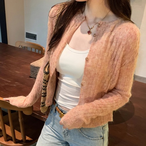 4色／クルーネックケーブルニットカーディガン ・71953