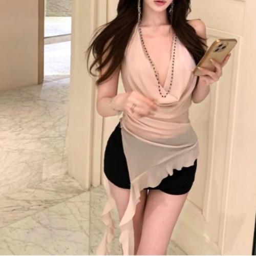 ビーズドレープネックシアートップス ・11007