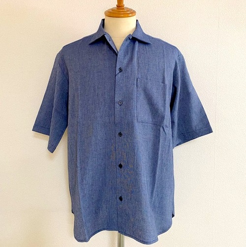 TR Linen One Up Collar S/S Shirts　Blue