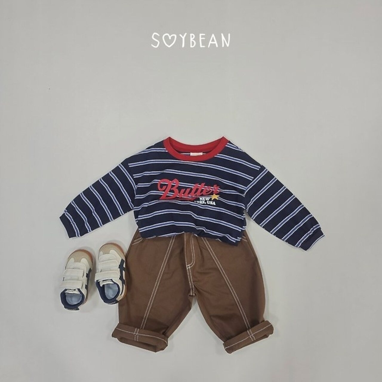韓国子供服 / 26Autumn / soybean / ボーダー バター Tシャツ / キッズ服 / ジュニア服 / 秋服 *XS~JM*