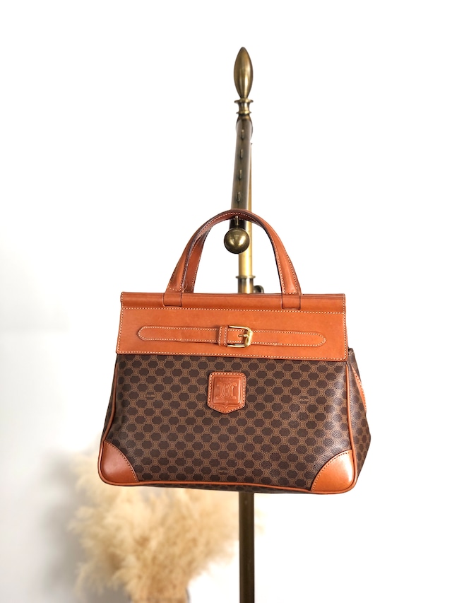 CELINE セリーヌ マカダム ハンドバッグ ブラウン ブラゾン型押し PVC フロントバックル vintage ヴィンテージ オールド kaare7