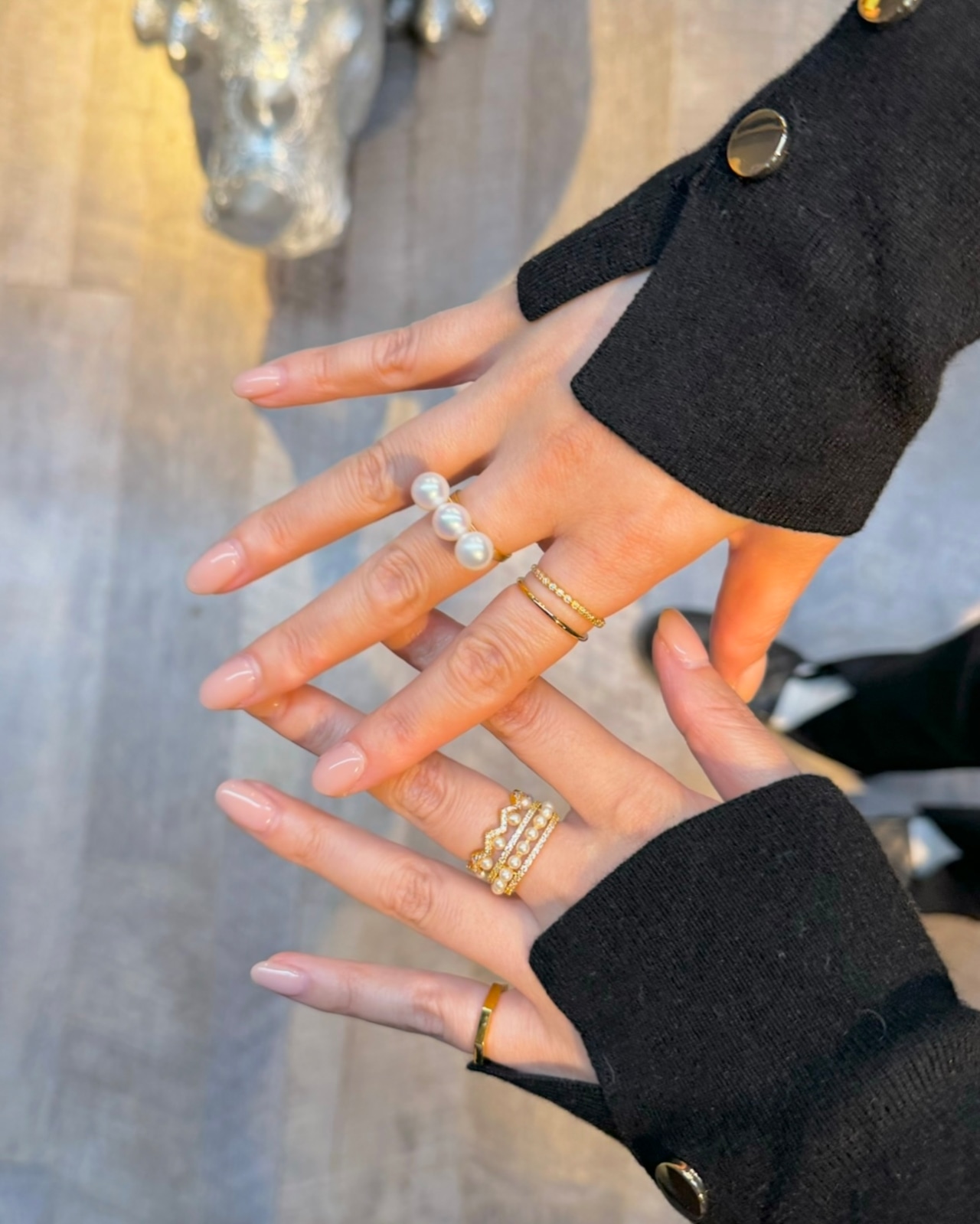 3連 Pearl Ring【gold】
