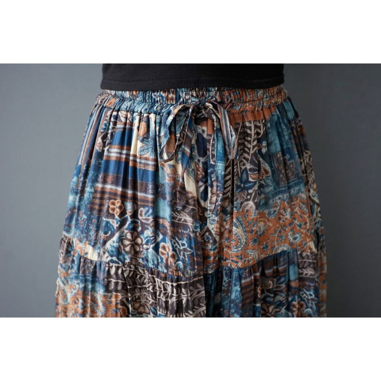 パッチワーク ティアード ロングスカート  00384