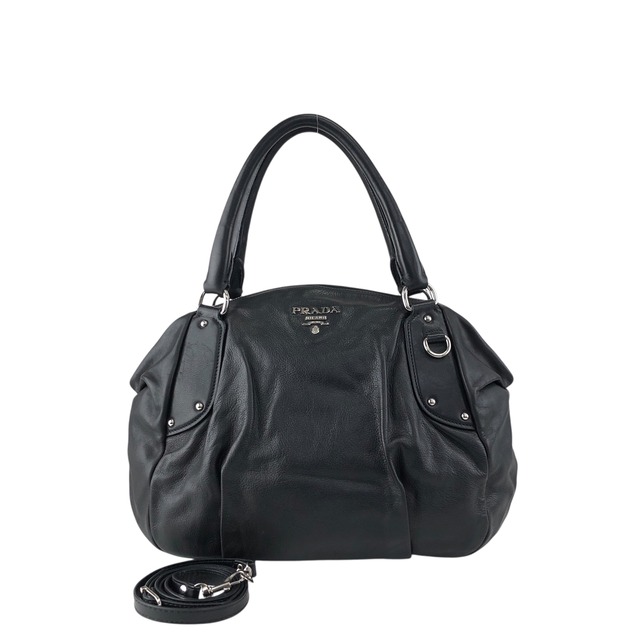 PRADA プラダ ショルダーバッグ ブラック ロゴ レザー 2way ラウンド vintage ヴィンテージ オールド 28pkhx