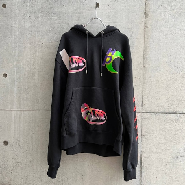 HERON PRESTON  HOODIE GLOBAL COLLAGE   BLACK