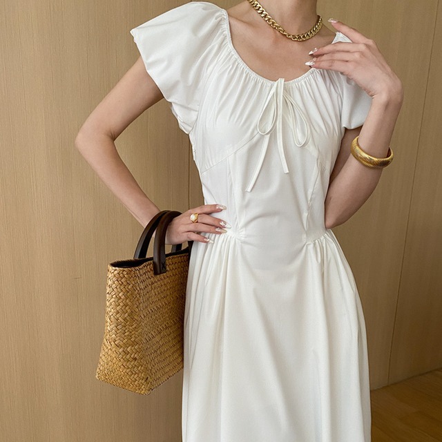 パフスリーブAラインワンピース　21829