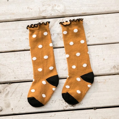 履き口のふりふりが可愛い♡ひらひらソックス♪茶色ドット 個性的 子ども服 キッズ