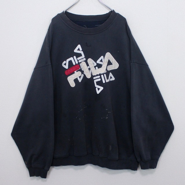 【Caka act2】"FILA" Aging Design Loose Sweat Shirt