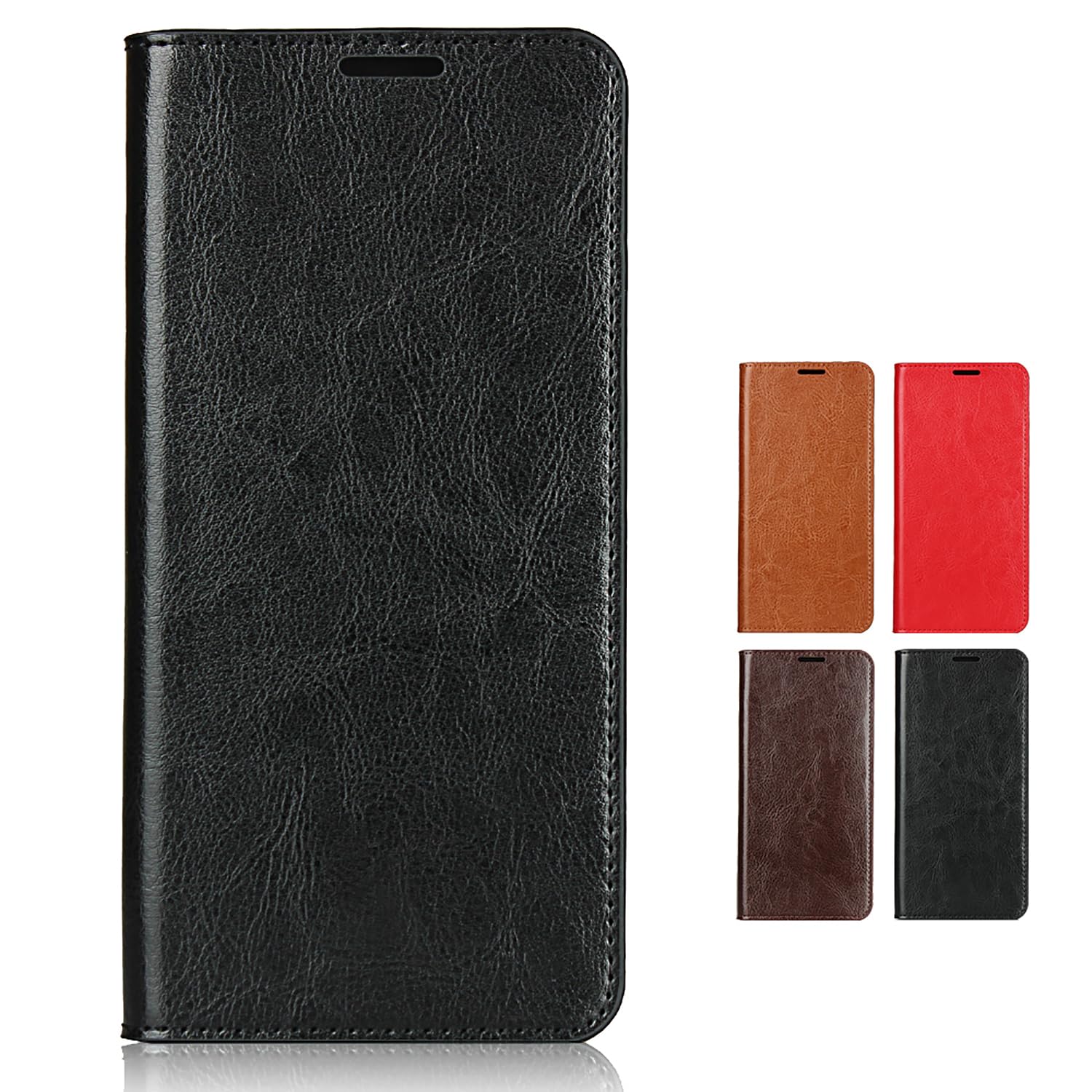 Simple Sumaho 6 A201SH ケース 手帳型 BASIO active SHG09 カバー シンプルスマホ6 手帳型 カバー シンプルスマホ6 手帳型 財布型 Cavor 高手作りの革【高級牛革】 携帯カバー マグネット無し開閉 携帯カバー カード収納 人気 おしゃれ レトロ 横置きスタンド機能【選べる4色】 - ブラック