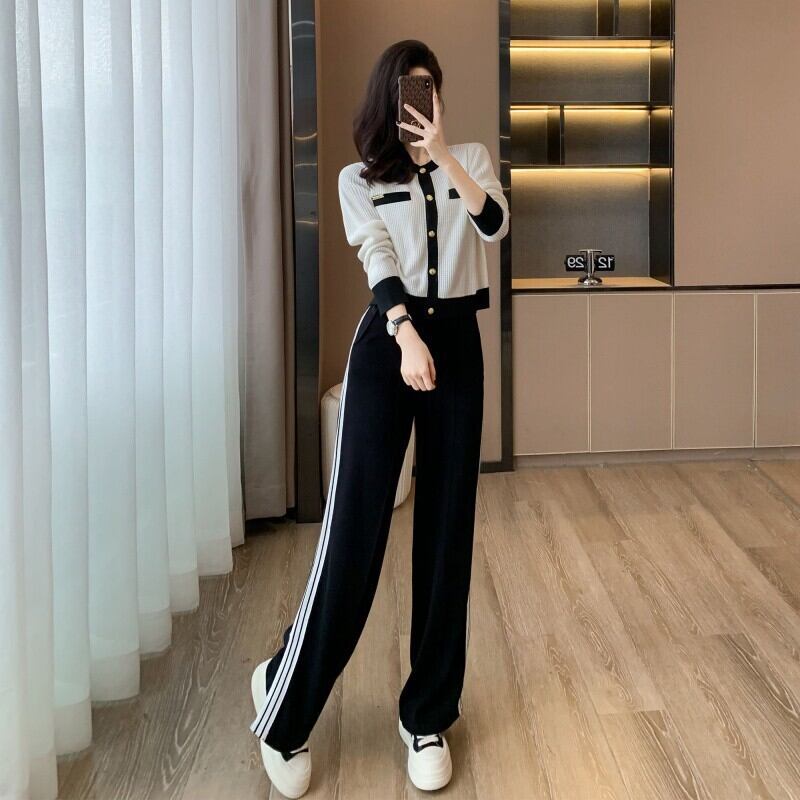 【set】ニットカーデ×ワイドパンツセット M18891