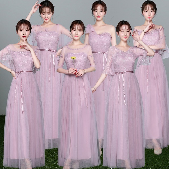 ブライズメイド シフォン レース ギャザーロングドレス ピンク 4637 ブライズメイド パーティードレス専門店glitter Glamour グリッターグラマー