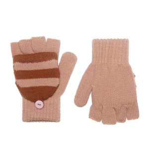 M2222P-1-Cosy Striped Knitted Gloves Pink 3-6 Years-PINK