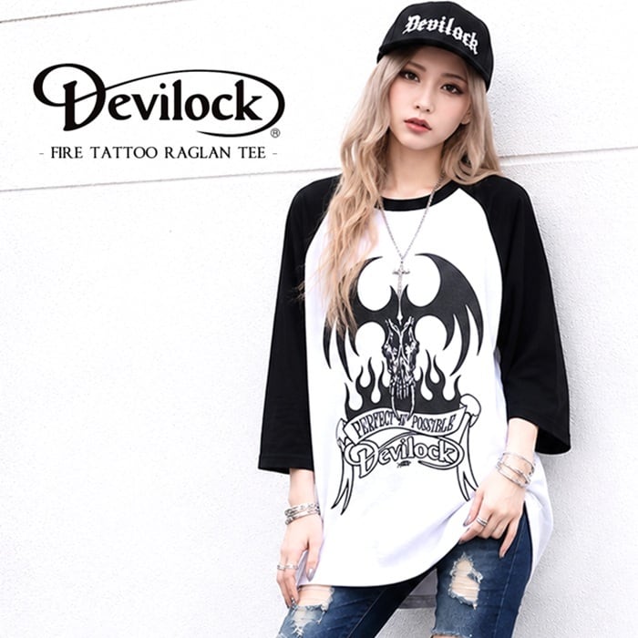 10%OFF SALE】DEVILOCK デビロック「FIRE TATTOO RAGLAN TEE」ラグラン